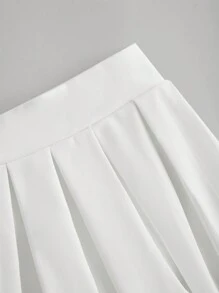 SHEIN Girlism Saia Branca Plissada com Zíper Lateral, de Cor Sólida, Casual, para Meninas Adolescentes, de Volta às Aulas, Uso Diário - Branco - Visão 3