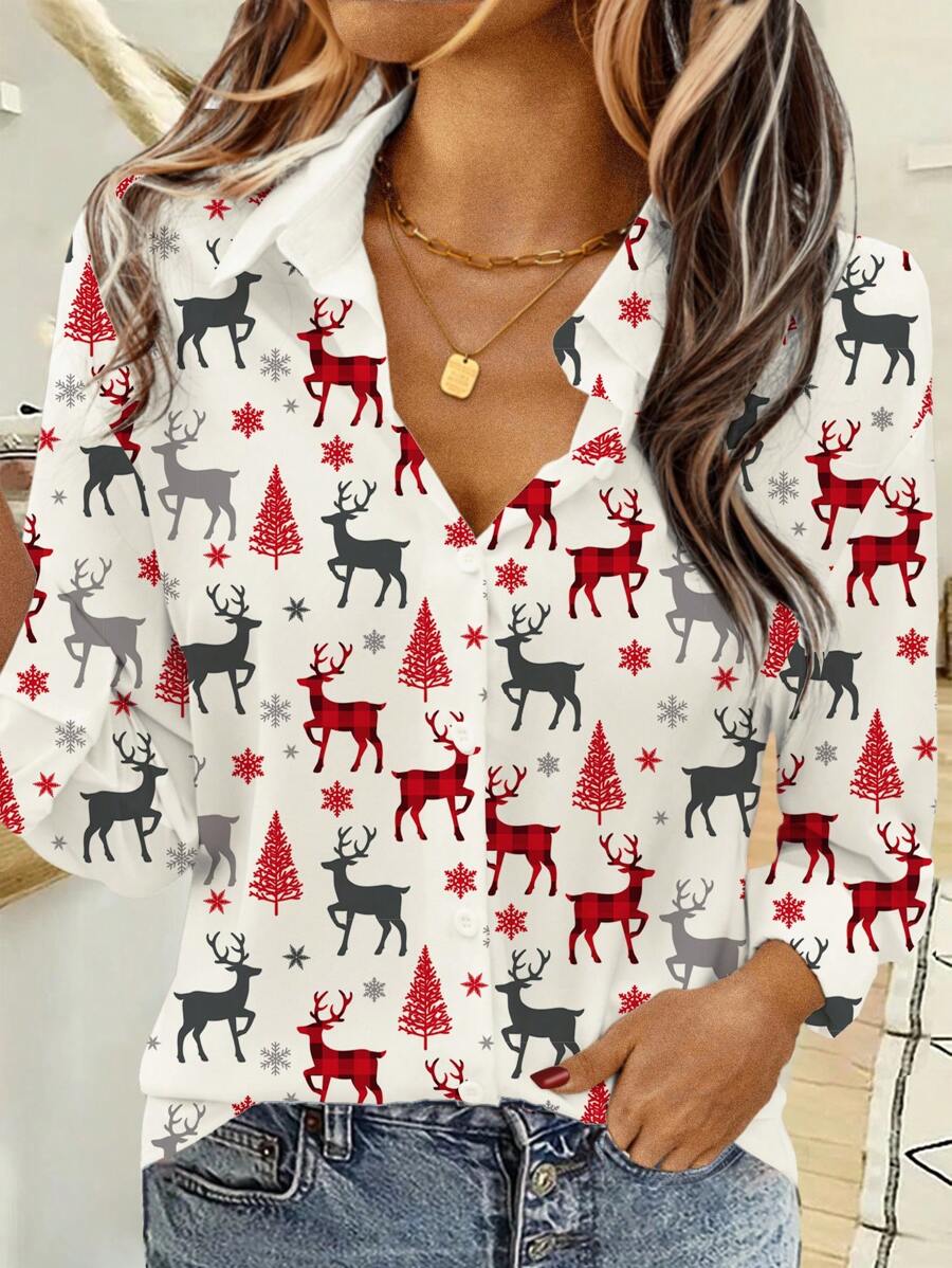 EMERY ROSE Christmas Dress,Short Sleeve Tops - Multicolor - View 1