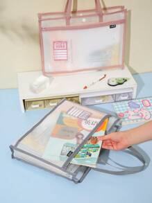 1pc Portable Double-Layer Subject Classification Bag, Transparent Waterproof EVA File Storage Bag, Zipper-Type Special Books And Test Paper Bag, Suitable For Classroom Use(14.2*10.2*2.7inch) Christmas For Holiday Gift Giving,Back To School,School Supplies