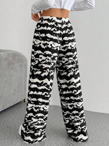 SHEIN Unity Women's Zebra Stripe Casual Lace Up Low Waist Pants Fall Cloth For Women - Multicolor - View 2