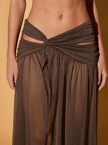 Hauture 正面饰有结饰的高开叉长裙 - 棕色 - 查看 6