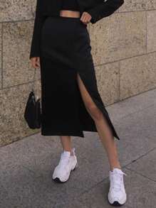 DAZY Women's Slit-Up-To-Thigh Long Skirt - Black - View 7