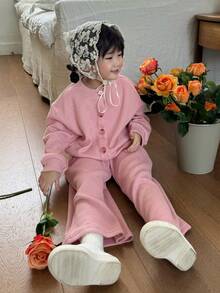 DAZY 2 件套年轻女孩秋季纯色服装 - 粉色 - 查看 3