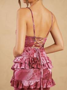 L'Amorae Printed Sleeveless Ruffle Maxi Dress With Side Slit