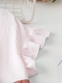 SHEIN LUNE Áo sơ mi viền bèo nhún màu sắc thường ngày cỡ lớn mùa hè - Nhiều màu - Xem 3