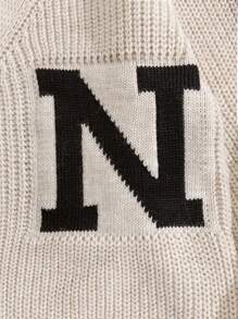 RueChic Men 2 Pockets Letter Pattern Regular Knitwear Cardigan - White - View 3