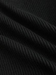 ROMWE 休闲简约百搭露肩翻领拉链针织开衫 - 黑色 - 查看 4