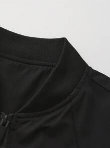 Manfinity Homme Áo khoác bóng chày cổ đứng màu trơn dành cho nam, mùa xuân và mùa thu, quà tặng cho bạn trai - màu đen - Xem 3