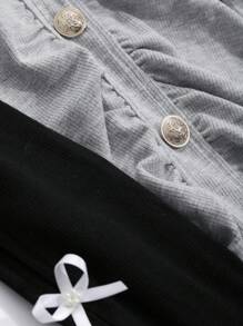 DAZY 女式拼色蝴蝶结装饰长袖T恤，秋季服装 - 灰色 - 查看 8