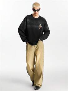 NEON BLANC 男士水洗白宽松加大码啤酒瓶盖印花长袖 T 恤 - 黑色 - 查看 2