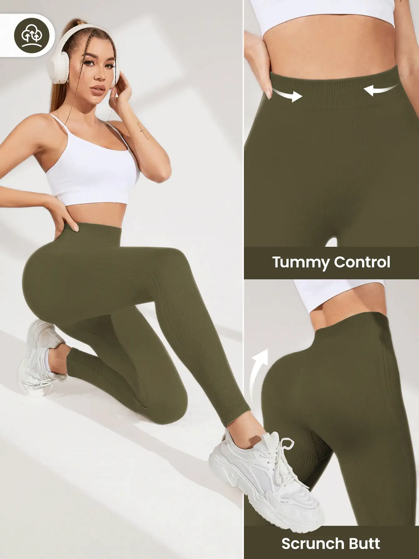 Easithlete Solid Color High Waist Seamless Leggings Yoga Women Pants - Olive Green - View 8
