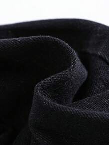 SHEIN 男婴时尚褶皱设计黑色牛仔裤，休闲百搭，适合男婴秋季服装 - 黑色 - 查看 4