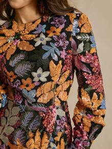 Anewsta Sukienka z długim rękawem i haftem z cekinów dla kobiet, jesień/zima