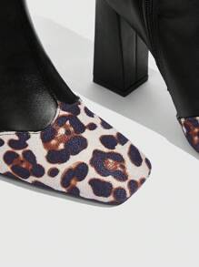 CUCCOO SZL Giày bốt nữ mũi vuông đế dày thời trang gợi cảm họa tiết da báo ôm sát và sang trọng - màu đen - Xem 8