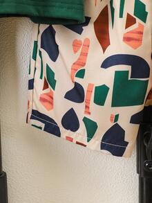 SHEIN 2 件套橙色 Polo 衫，带 3D 马匹印花和格子短裤，适合男孩，夏季休闲装 - 軍綠色 - 查看 7