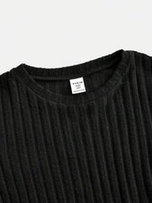 SHEIN Girlism Váy chữ A hai lớp cổ tròn ôm sát thời trang thu đông đa năng cho bé gái tuổi mới lớn - màu đen - Xem 3