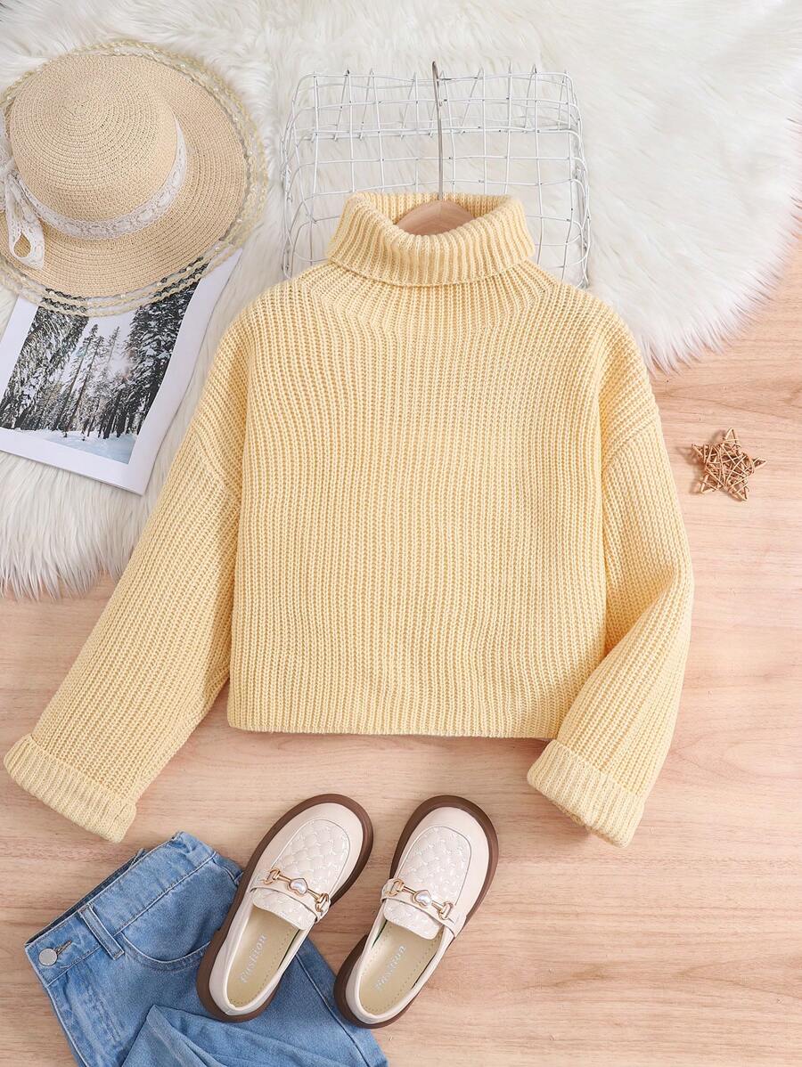 Tween Girls' Loose Casual Minimalist Cozy Soft High Neck Long Sleeve Warm Sweater