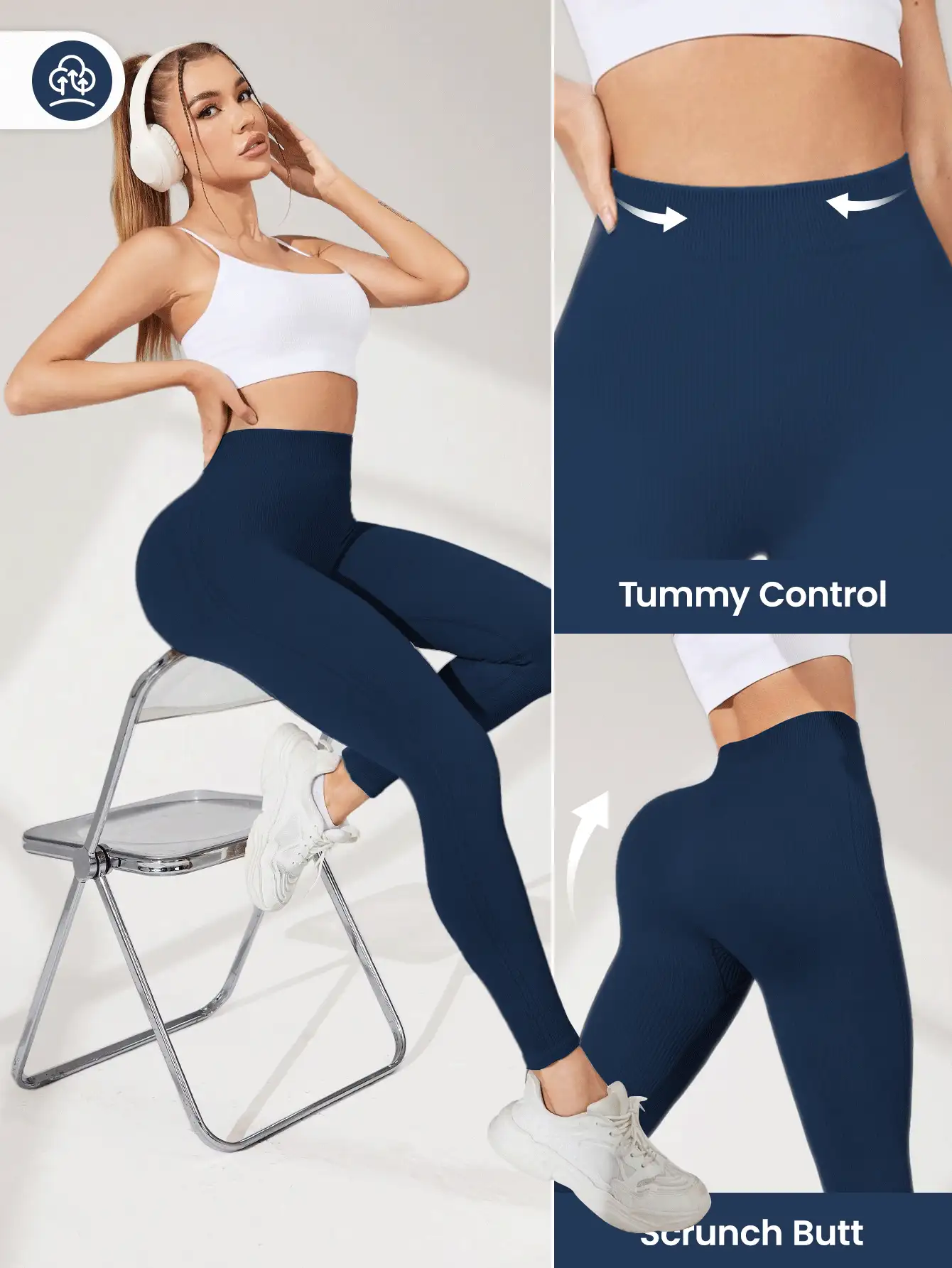 Easithlete Quần legging cạp cao liền mạch ôm sát dành cho nữ - Quần legging co giãn 4 chiều, mềm mại, nhanh khô, thoáng khí, dùng để chạy bộ, đạp xe, tập yoga, bóng chày, thường ngày, màu xanh navy - Màu xanh hải quân - Xem 3