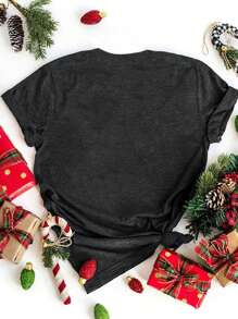 Calvaya Áo thun cổ tròn tay ngắn in hình chó Dachshund cỡ lớn dành cho nữ - Màu xám đen - Xem 2