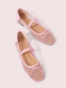 CUCCOO DOLLMOD Women Round Toe Breathable Mesh Soft Outsole Black Bow Ballet Flat Loafers