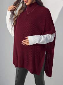 SHEIN 孕妇高领开叉毛衣，女式教师毛衣背心，秋冬季