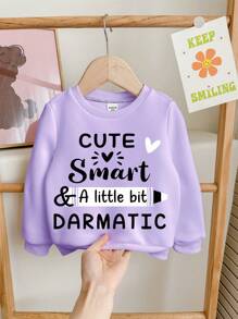 SHEIN 秋冬季女婴柔软针织宽松圆领厚毛衣 - 紫色 - 查看 1