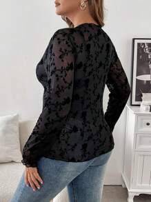 SHEIN Frenchy Áo cánh tay dài cổ tròn họa tiết hoa cỡ lớn cho nữ - màu đen - Xem 6
