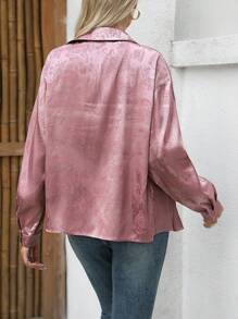 SHEIN Clasi Women's Elegant Loose Drop Shoulder Jacquard Blouse, Spring & Fall - Pink - View 2