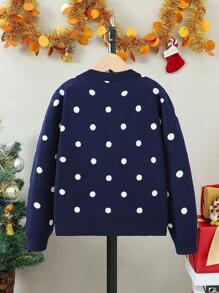 SHEIN Tween Boys 圣诞毛衣，海军蓝宽松雪人提花图案圆领长袖套头针织毛衣，适合秋冬季和圣诞节假期