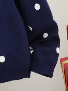 SHEIN Tween Boys 圣诞毛衣，海军蓝宽松雪人提花图案圆领长袖套头针织毛衣，适合秋冬季和圣诞节假期