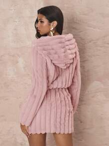 Zolique 2pcs/Set Sweet Furry Hooded Jacket & Skirt Winter Pink Women Snow Teddy Sets,Christmas 2pcs/Set Fall Cloth For Women