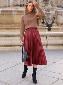 SHEIN Frenchy 1pc Women Solid Color Pleated Skirt