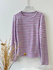 DAZY Women's Round Neck Long Sleeve Minimalist T-Shirt, Casual Everyday Wear,Back To School Clothes - Pink - View 2