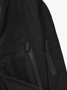 Manfinity Homme Áo khoác bóng chày cổ đứng màu trơn dành cho nam, mùa xuân và mùa thu, quà tặng cho bạn trai - màu đen - Xem 5