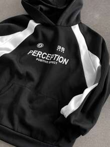 DAZY Áo nỉ trùm đầu họa tiết chữ màu phong cách đường phố rộng rãi dành cho nữ, áo dài tay, quần áo mùa thu, mùa đông - màu đen - Xem 9