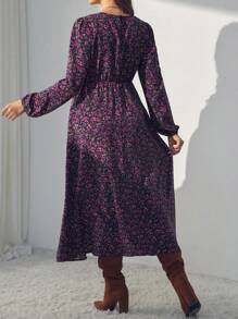 SHEIN Maternity Floral Print Crew Neck Long Sleeve Dress - Multicolor - View 5