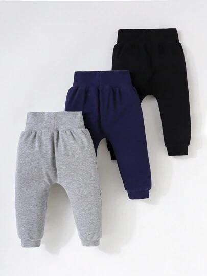 SHEIN Playful Pals 男童纯色高腰休闲哈伦裤婴儿运动裤男童运动裤套装婴儿慢跑裤