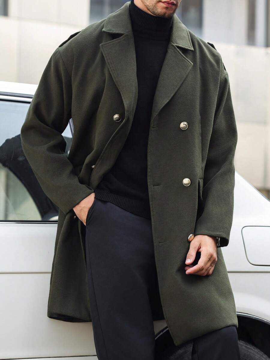 Manfinity Homme Abrigo cruzado informal de hombre, otoño - Verde militar - Ver 1