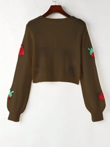 Flirla Women's Autumn/Winter Strawberry Pattern Long Sleeve Short Casual Cardigan