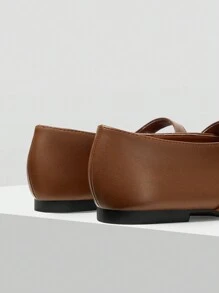 MOTF PREMIUM 女士平底方头玛丽珍鞋，复古简约风格，情人节 - 棕色 - 查看 5