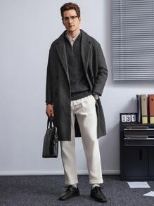 Manfinity CityGents Men's Solid Color Zipper Half Placket Long Sleeve Casual Sweater, Autumn/Winter