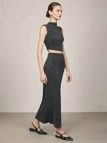 BizChic Women's Casual Elegant Sleeveless Cropped Top 2 Pieces Set, Suitable For Party, Christmas, Autumn/Winter - Grey - View 8