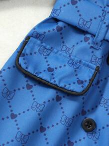 Baby Girl Collared Long Sleeve Pocket Button Down Allover Print Jacket - Blue - View 5