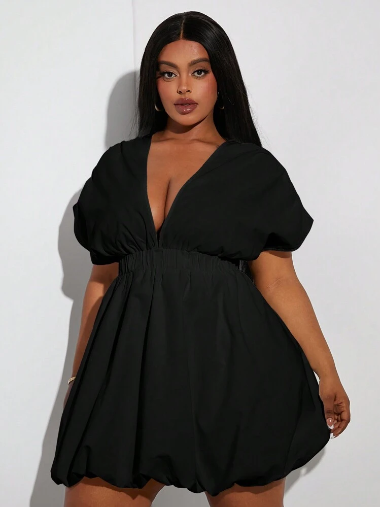 SHEIN SXY Plus Size Prom Short Sleeve Ruffle Hem Dress | SHEIN USA