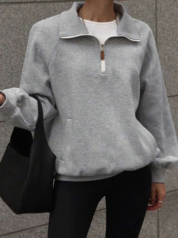 DAZY Contrast Color Zipper Loose Long Sleeve Hooded Women Sweatshirt