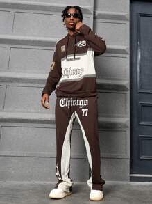 Manfinity Streetrush 2pcs/Set Men Fashion Brand Hoodie Sweatshirt & Flared Pants Tracksuit