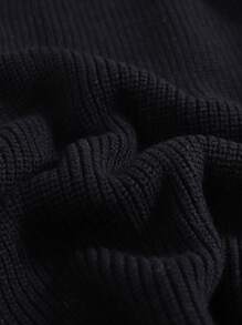 Tween 女童舒适纯黑色长袖毛衣连衣裙圆领针织连衣裙，时尚优雅假日套头衫，秋冬 - 黑色 - 查看 5