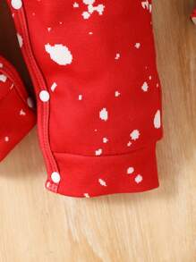 SHEIN Baby Girls Cute Snowball Graphic Fleece Jumpsuit With Hat 2pcs Homewear Pajama Set, Christmas Red - Red - View 6