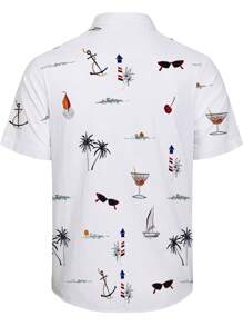 Men's Printed Single-Breasted Short-Sleeved Shirt For Summer - White - View 2
