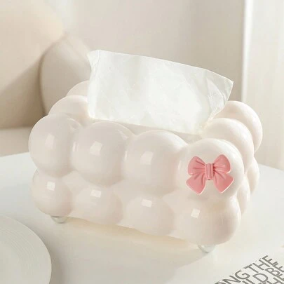 1 pezzo Scatola portafazzoletti in plastica a forma di marshmallow carino con fiocco, 4 piedini a sfera per una facile pulizia del piano d'appoggio, scatola di immagazzinaggio in plastica per casa, cucina, camera da letto, soggiorno, sala da pranzo, accessori per la decorazione della casa, regalo ideale per amici, regalo natalizio